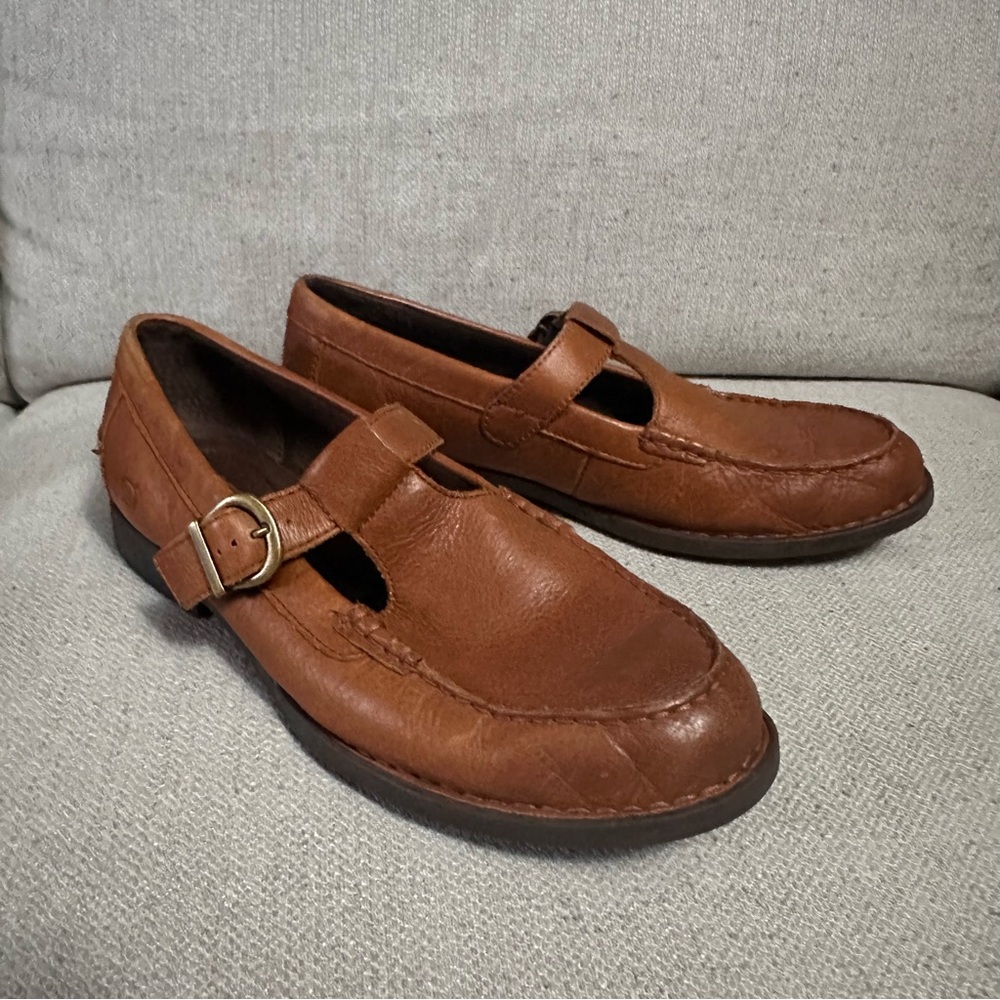 Born Miki Leather Buckle Mary Jane Flat Loafers Shoes Tan Solera EUC Size 10 - Picture 3 of 8